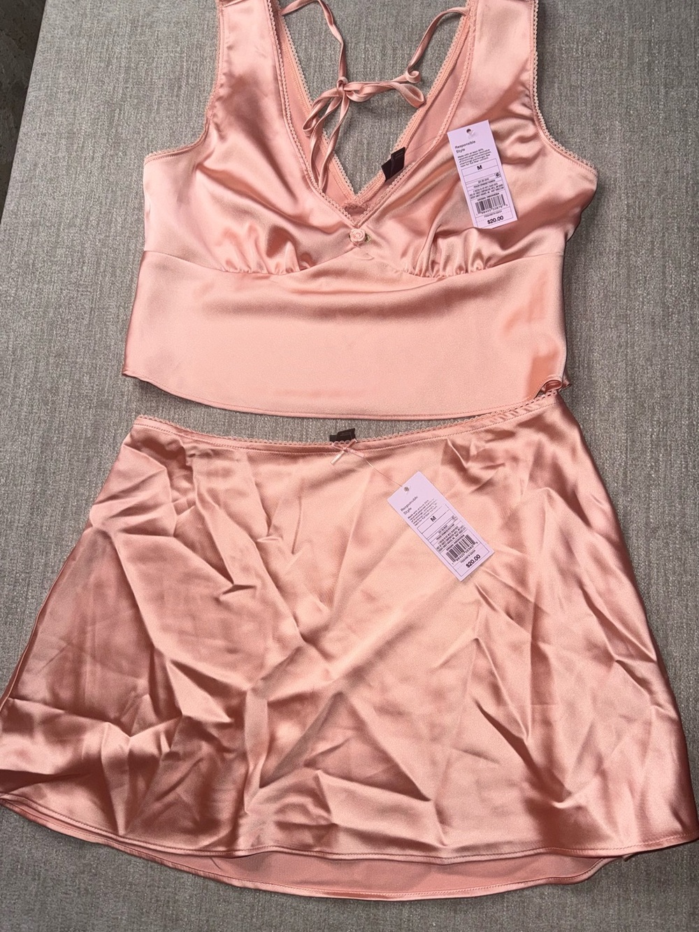 wild fable Satin Circle Skirt Set in Blush Peach